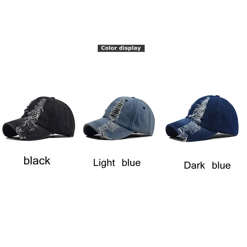 Retro Holes Denim Baseball Cap for Men Women Casual Cowboy Hat Adjustable Fashion Outdoor Sun Visor Hip Hop Bonnet кепка Y2k