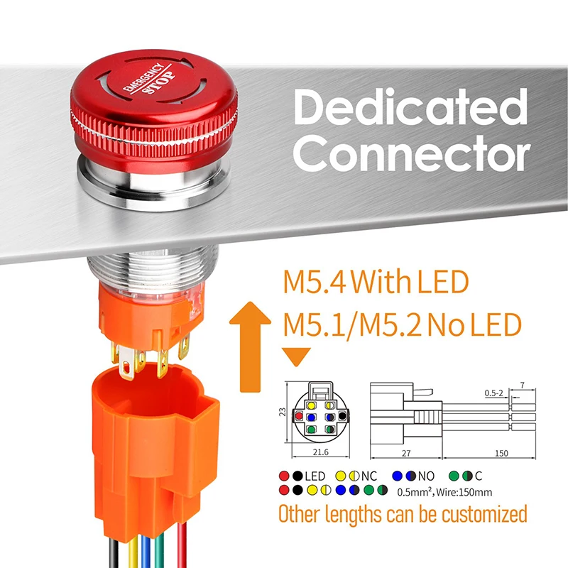 WINDOO 19 millimetri 22 millimetri impermeabile IP67 Fungo di arresto di emergenza interruttore di pulsante con led 1NO1NC 2NO2NC interruttore a