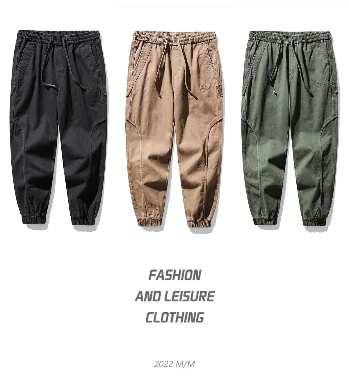 

American functional work pants, men's summer thin straight tube ice silk pants, trendy brand three bar wide leg casual paratroop