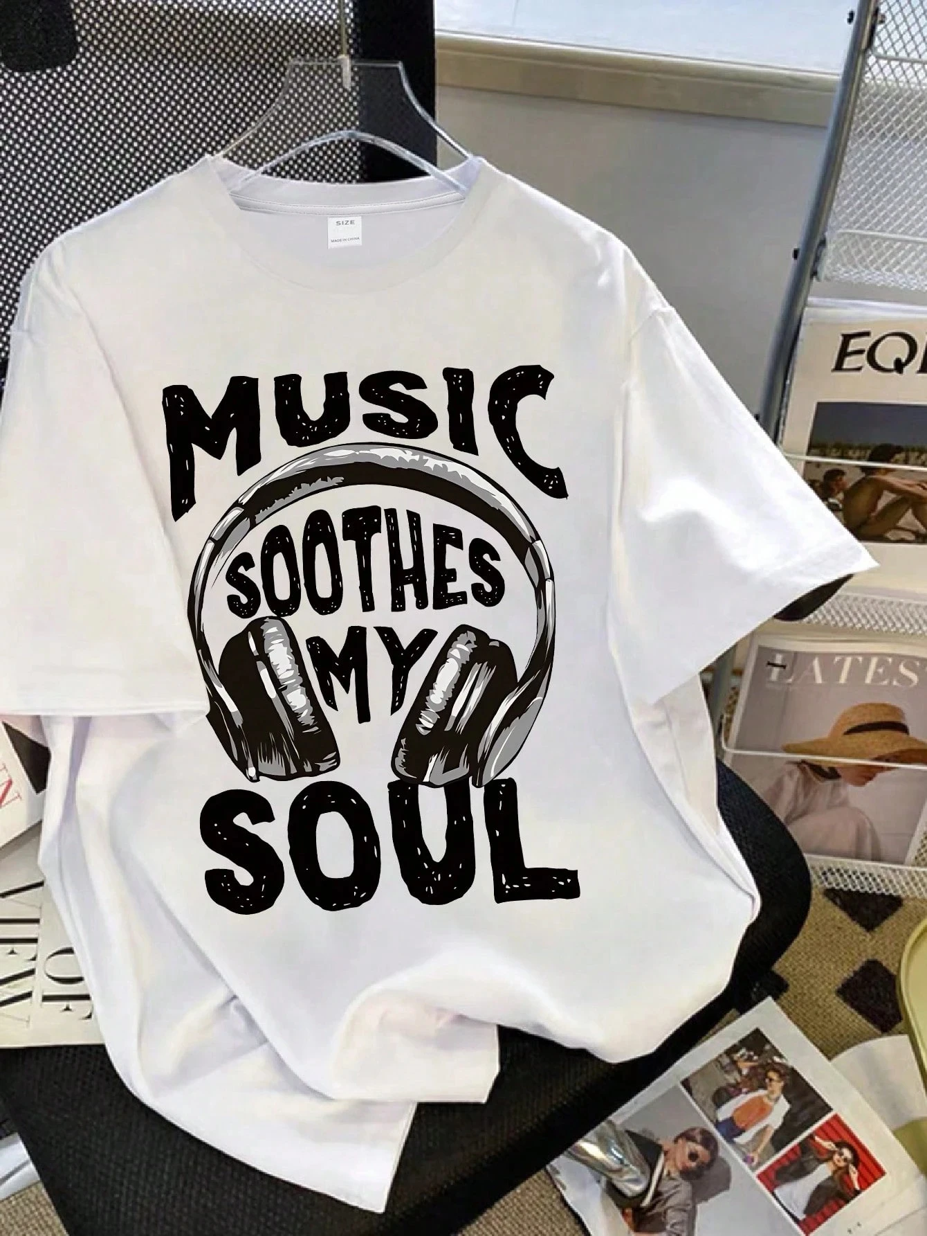 Musik beruhigt meine Seele Druck T-Shirts Damen Sommer Baumwolle Tops O-Ausschnitt Bequemes übergroßes T-Shirt Lässige Damenkleidung