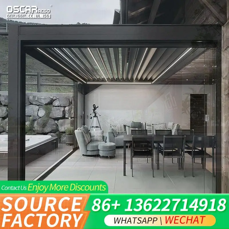 عريشة خارجية مع كوة قابلة للتعديل ووظيفة التحكم عن بعد، غطاء فناء قابل للتعديل لحديقة الشرفة والفناء الخلفي p