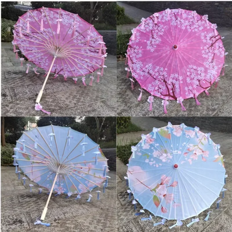 82cm Silk Cloth Women Umbrella Japanese Cherry Blossoms Tassel petal umbrella Chinese Style Oil Paper Umbrella