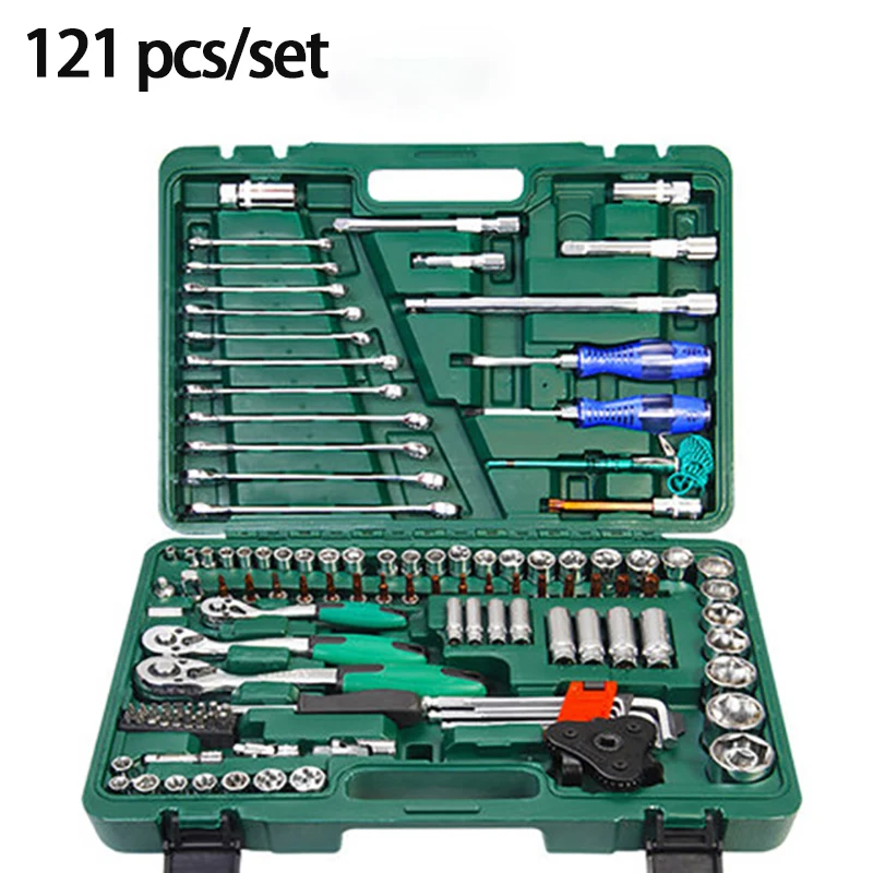 A Set Car Repair Tools, Car Repair Kit Socket Wrench Ratchet Tool Combination Mixed Packaging Tool Set