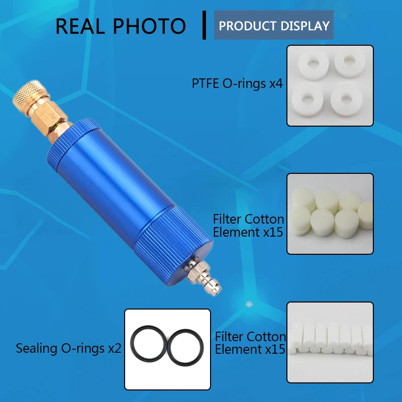 Filtro de bomba manual de alta pressão, separador de óleo de água azul m10x1, conector rápido de 8mm, elemento de algodão de filtragem de compressor de ar 40mpa