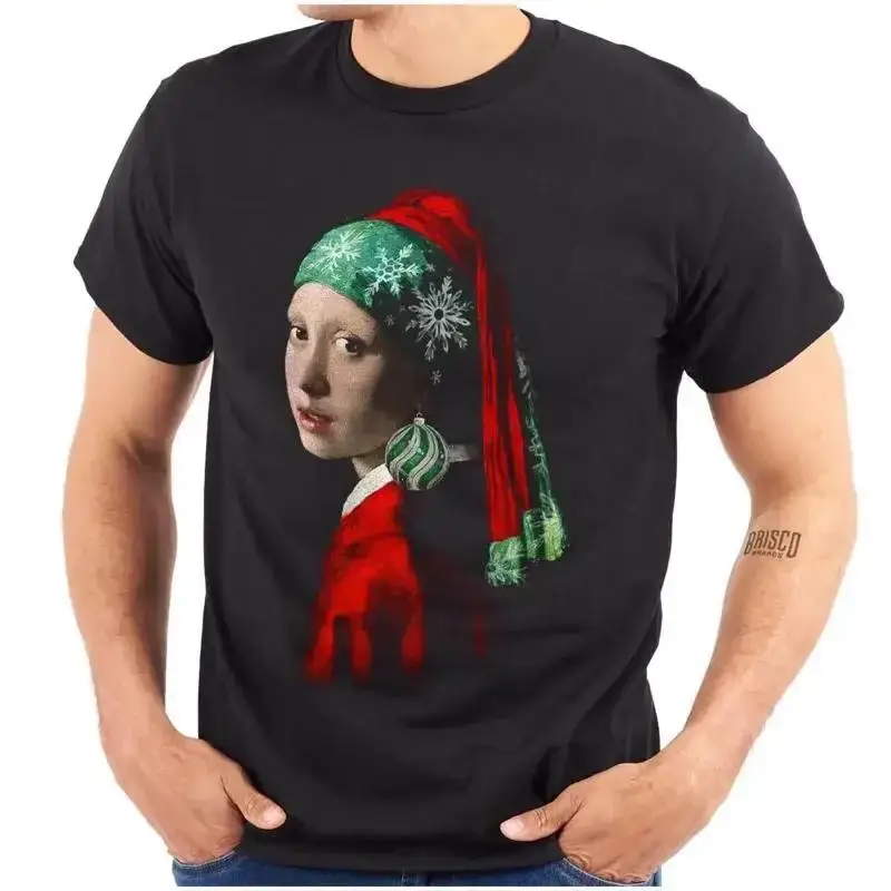 Christmas Modern Art Pearl Earring Girl Xmas Womens or Mens Crewneck T Shirt Tee
