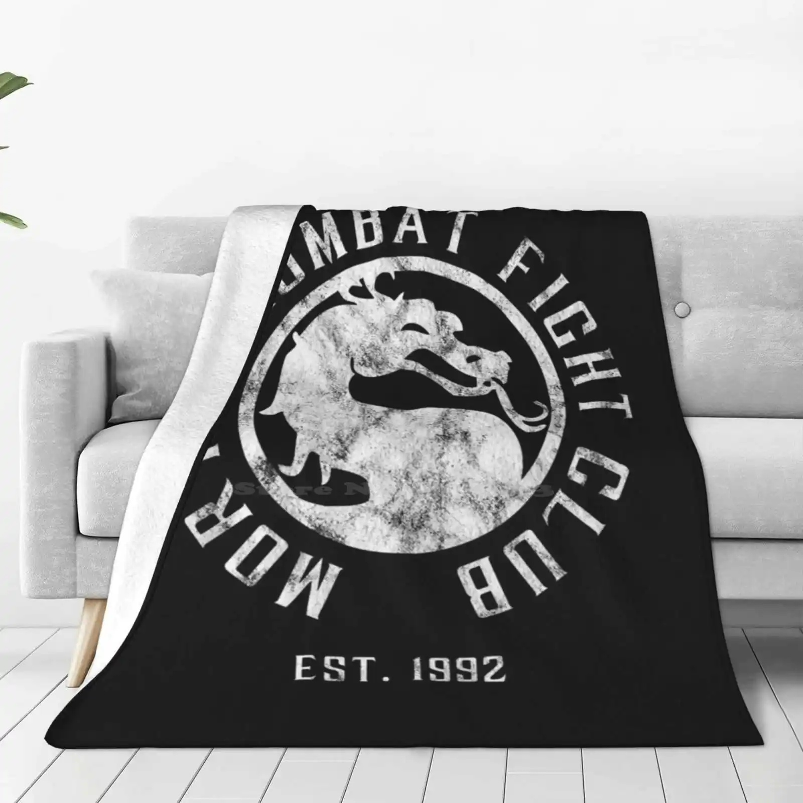 Mortal Kombat Fight Club | Mortal Kombat 11 | Distressed White Logo Shaggy Throw Soft Warm Blanket Sofa/Bed/Travel Love Gifts