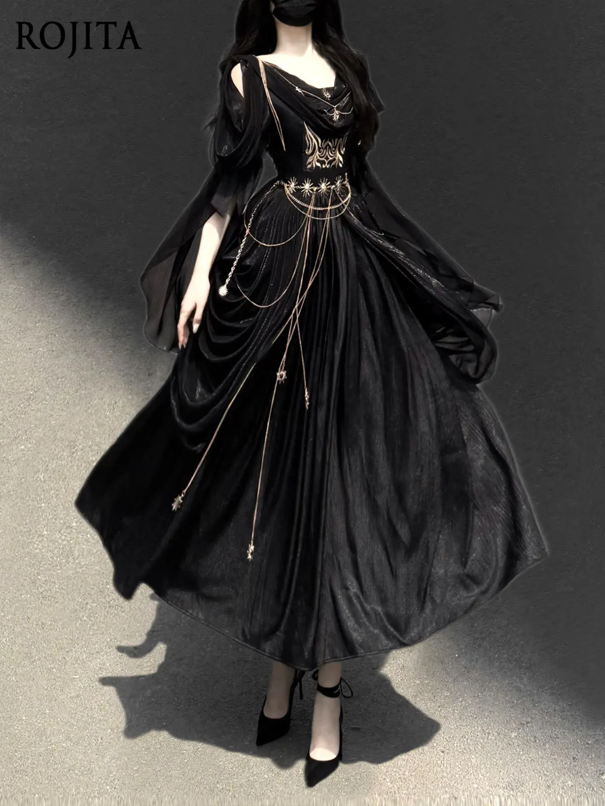 Dark Night Messenger Original Greek Wandering Style Han Element Lolita Dark Goddess Black Dress for Women 2026