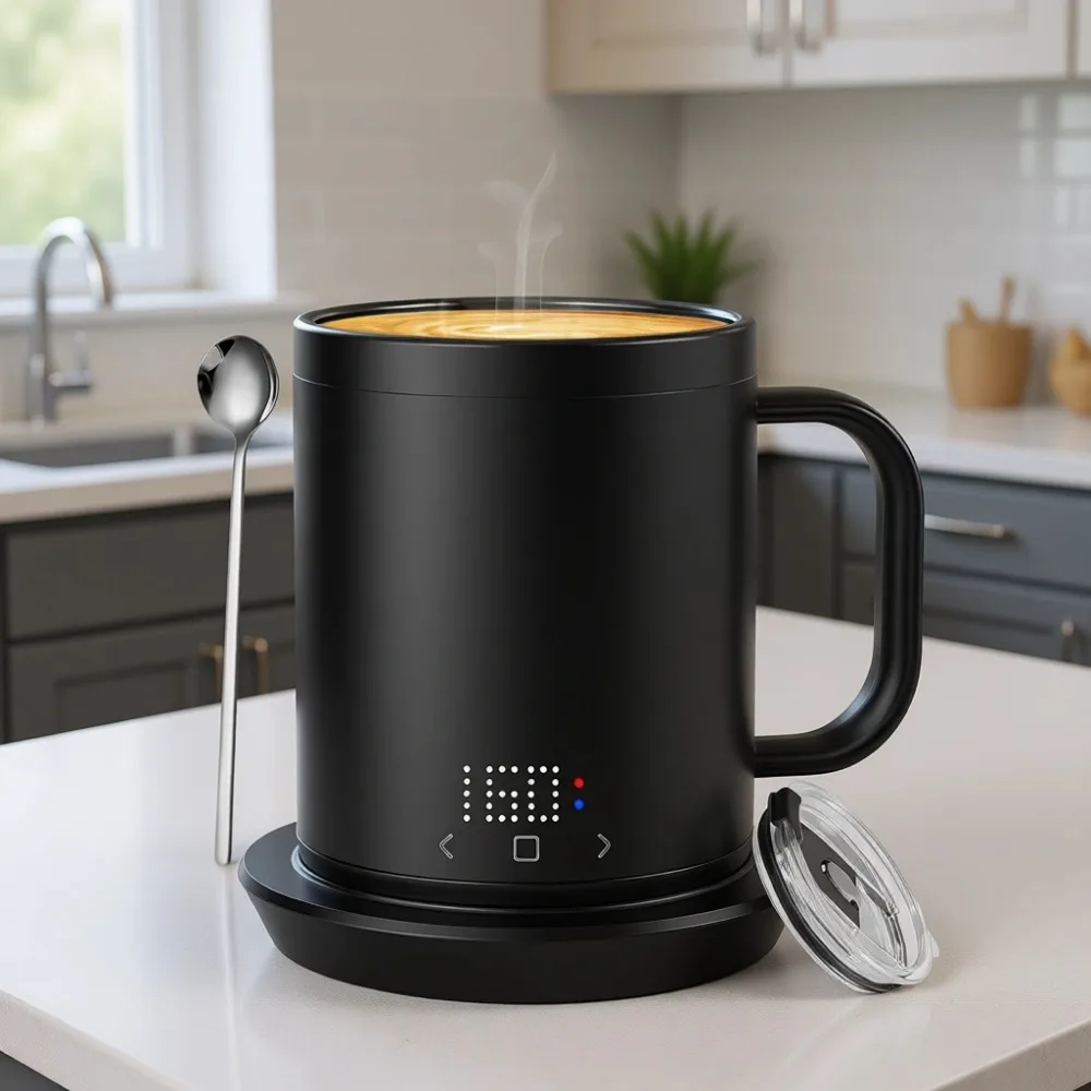 Taza de Café Autocalentable Recargable de 14oz con Control por Aplicación, Precisión 1F y 150min de Duración de Batería