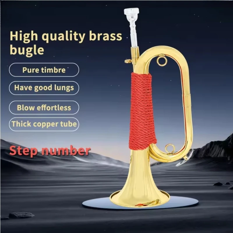 Picture 3: Red-stitched Handle High-Quality Brass BugleThick Copper Tube Brass Instrument Suitable for Beginners&Performers