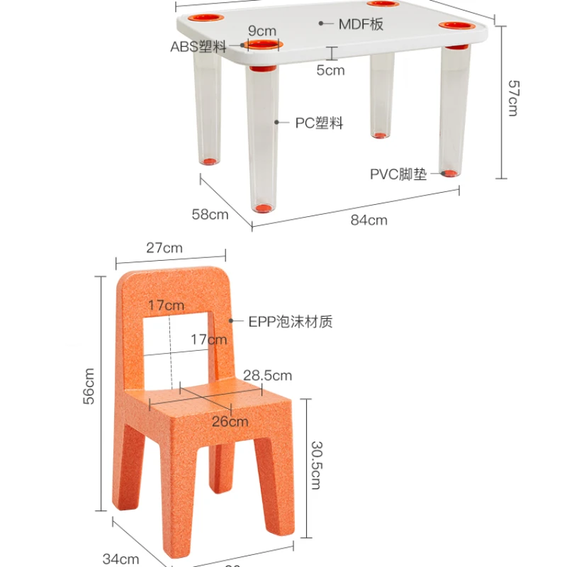 Plastic Study Desk and Chair Combinação, Nordic Household Escrita Desk, dopamina, jardim de infância