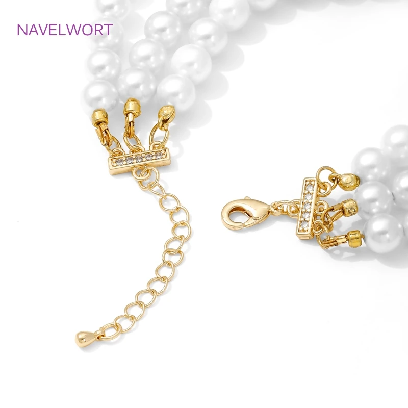 18K Gold Plated Inlaid Zircon Extension Chain Connector,Brass 2/3/4/5 Rows End Fasteners Clasps,For DIY Jewelry Making Findings image 3