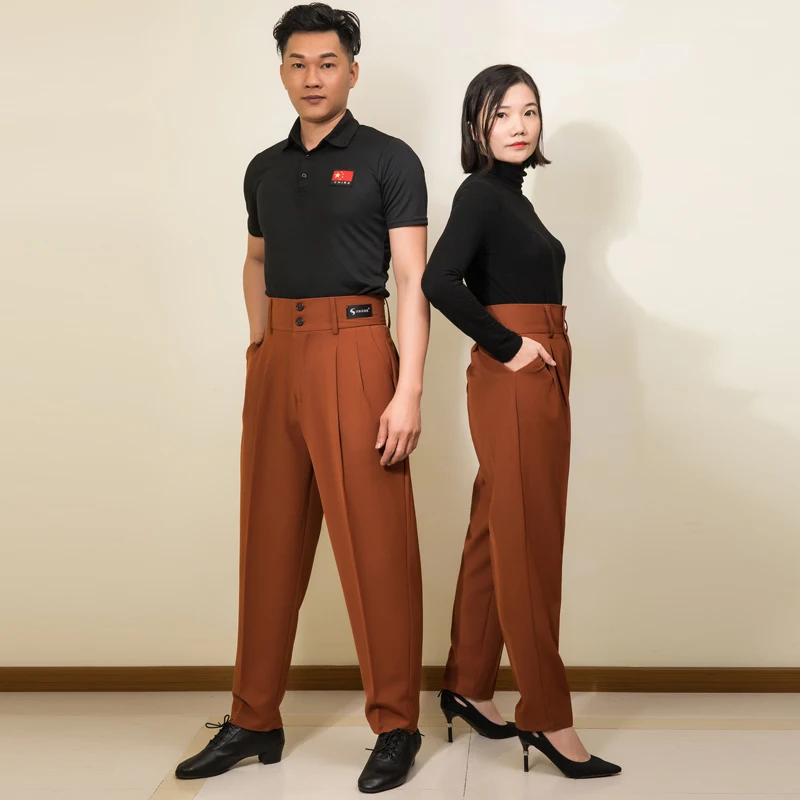 Men Women Cha Cha Practice Clothes Latin Competition Pants Couple Latin Dance Pants High Waist Ballroom Dance Trousers