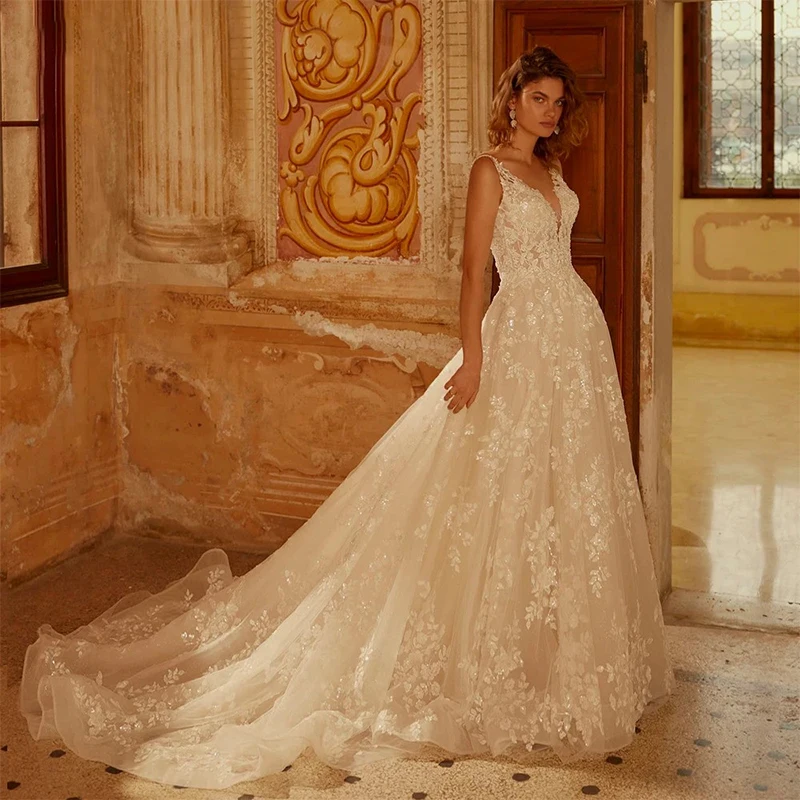 

Fully Embroidered Lace Wedding Dress Exquisite A-Line Ball Gown High-Neck Full Sleeve Customized Bride Muslim Vestido De Novia