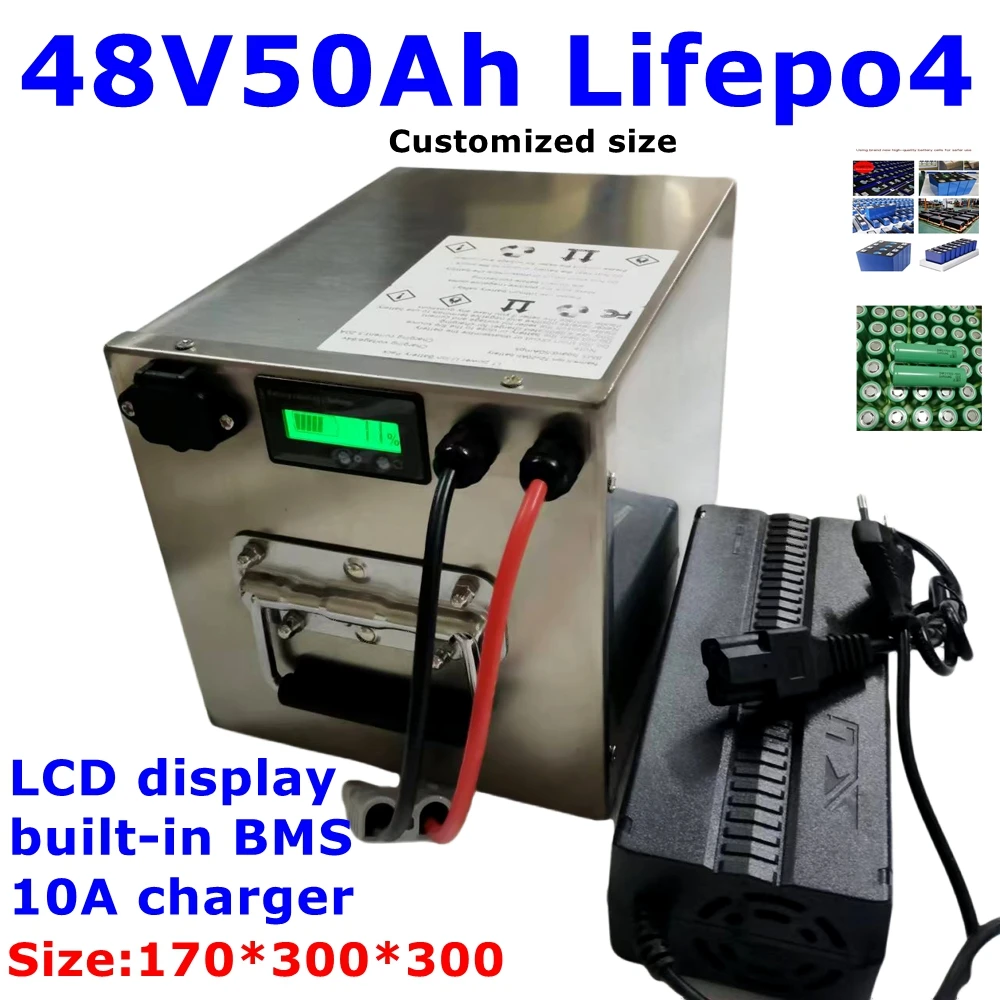 lifepo4 High capacity 48V 50AH LT-Lifepo4 battery 48V 40AH battery pack BMS 3000w AGV Shuttle car energy storage + 10A Charger.