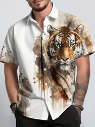 Summer Street Fashion Men's Short Sleeve Shirt 3D Tiger Print Short Sleeve Shirt Everyday Loose Comfortable Casual Shirt For Men