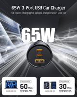 VOLTME 65W USB Type C Car Charger Quick Charge QC 4.0 PD 3.0 Fast Charge Charger in Car For iPhone 13 Pro Xiaomi Samsung Huawei