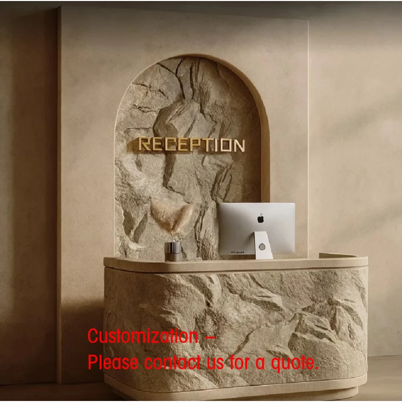 custom.Luxury Jewelry Custom Stone Texture Display Counter with LED Lighting Durable Design Modern Retail Front Desk