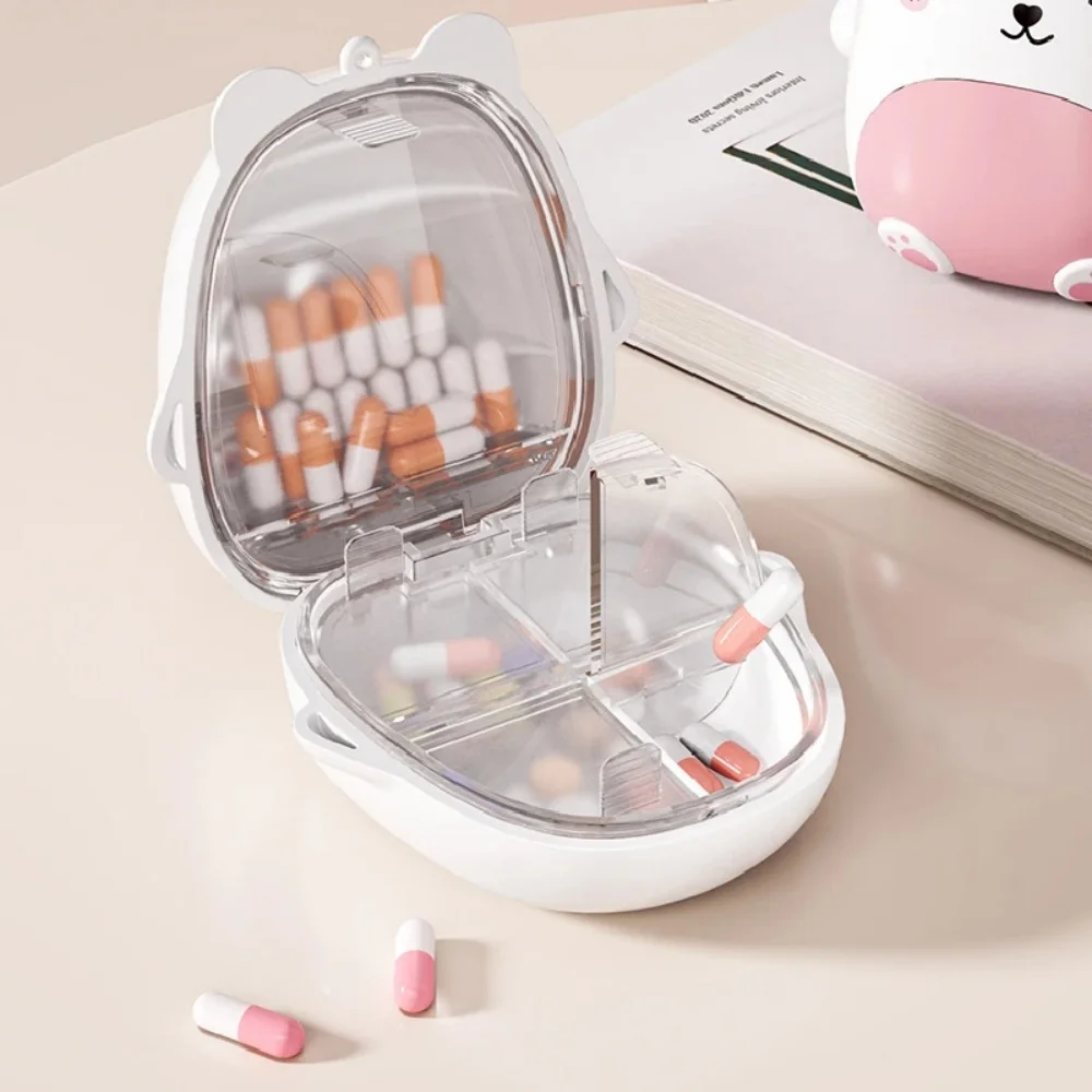 Mini Portable Cartoon Bear Jewelry Storage Box Sealed 5 Grid Travel Organizer Waterproof Pill Case Personal Medicine Container