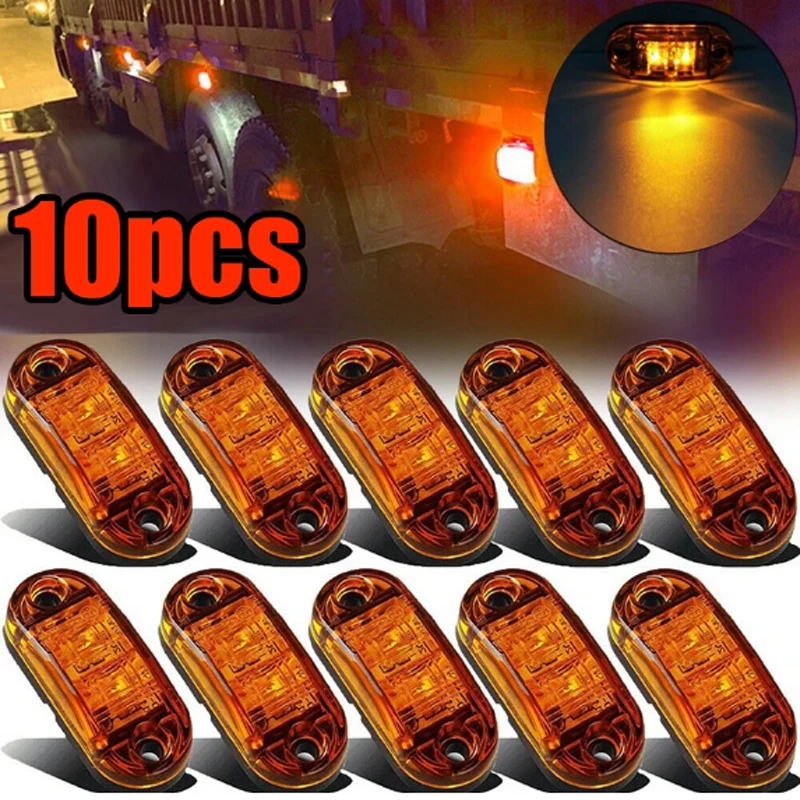 

10Pcs Led Side Marker Lights 12v 24v Trailer Trucks Car Warning Lamp Clearance Signal Strobe Light Waterproof Oval Amber Lamp