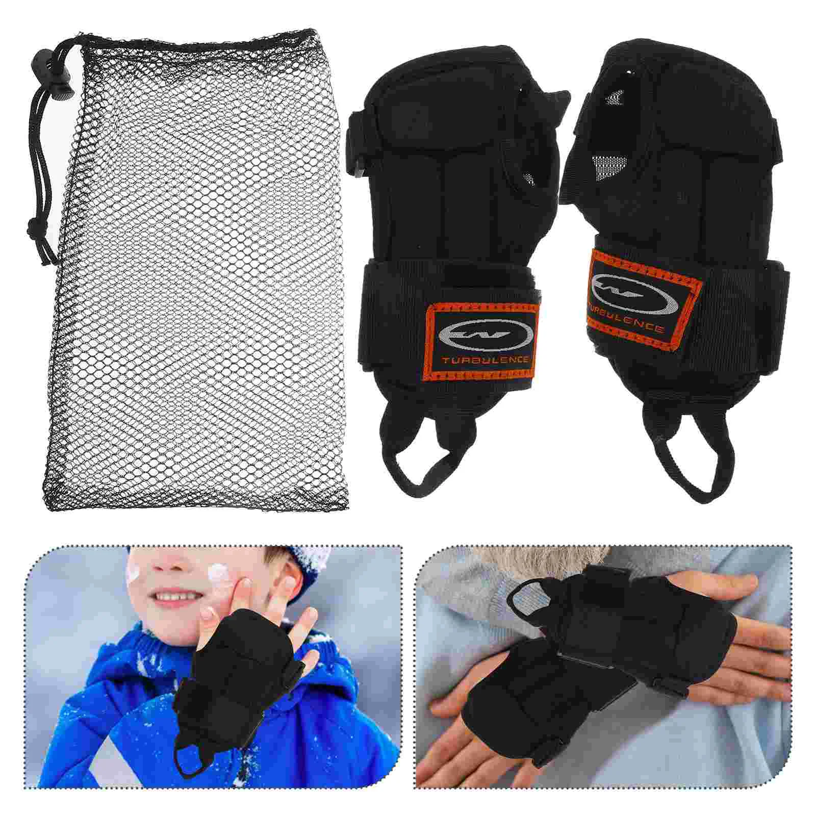 

A Pair of Durable Adjustable Kids Snowboard Ski Skiing Protective Glove Wrist Support Guards Pads - Size S (Black)