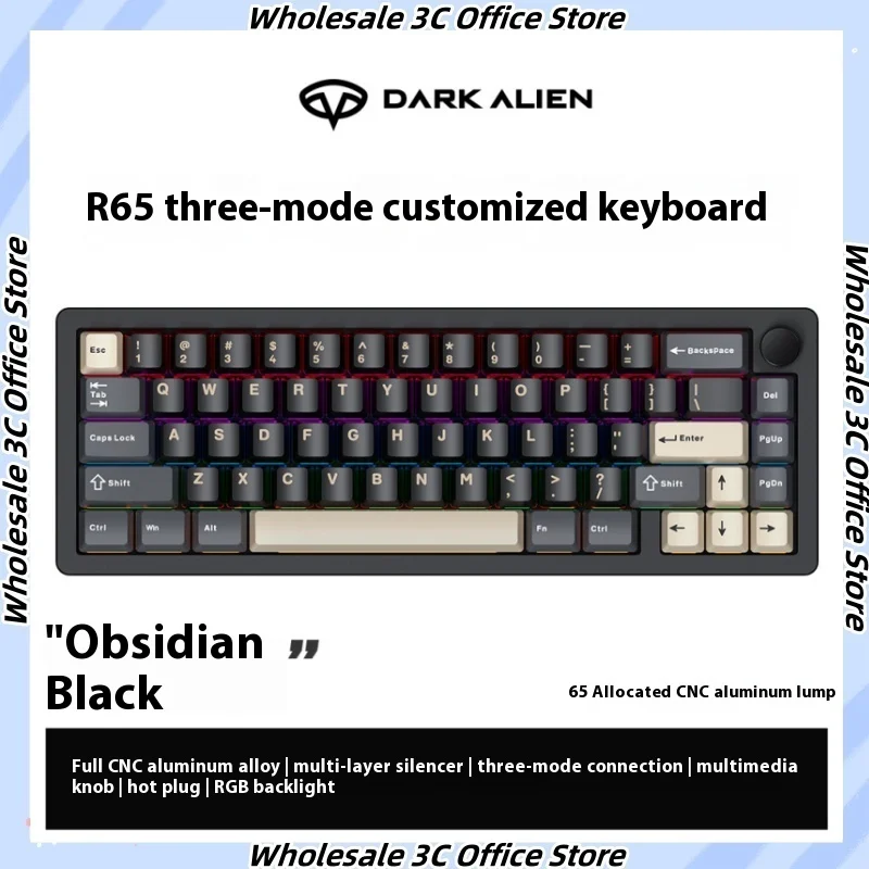 

DARK ALIEN R65CNC Aluminum Alloy Mechanical Keyboard RGB Lighting 3 Modes Wireless Bluetooth Customized Hot Plug Esports Gaming