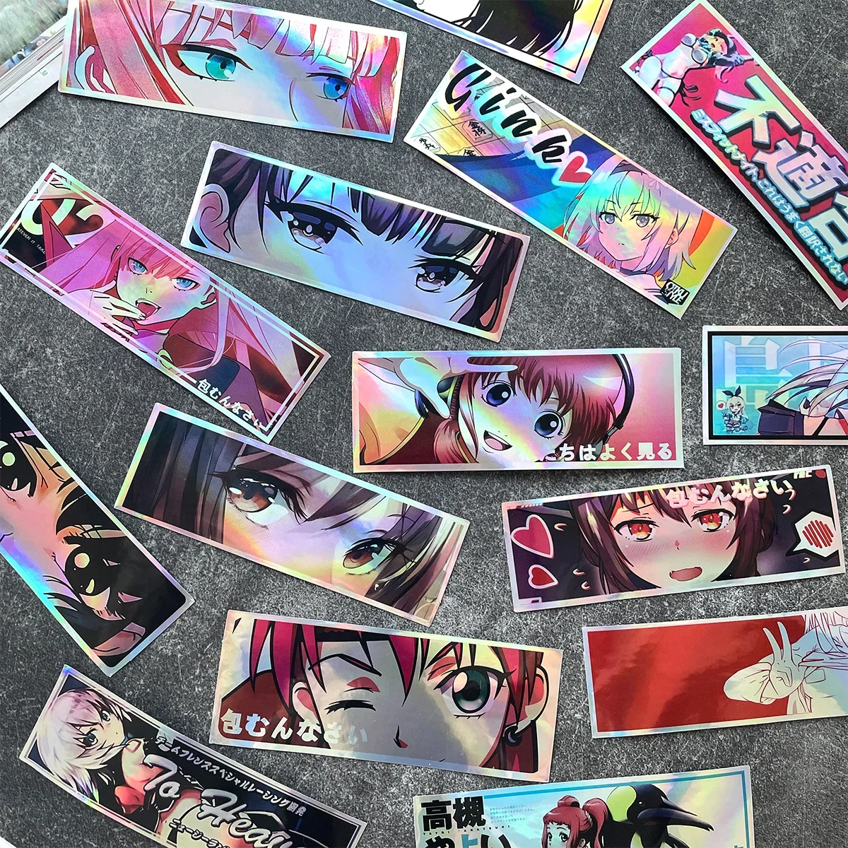 32PCS 12cm Long JDM Anime Girl Car Stickers Laser Rainbow Auto Window Windshield Motorcycle Body Moto Helmet Vinyl Decoration image 3