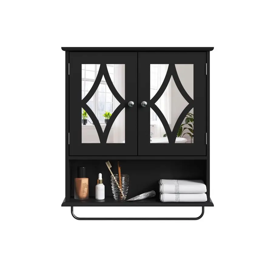 

Wall Mounted Storage Cabinet with Adjustable Shelves and Towel Bar, Bathroom Medicine Cabinet with Mirror, Hanging Wall Cabinet
