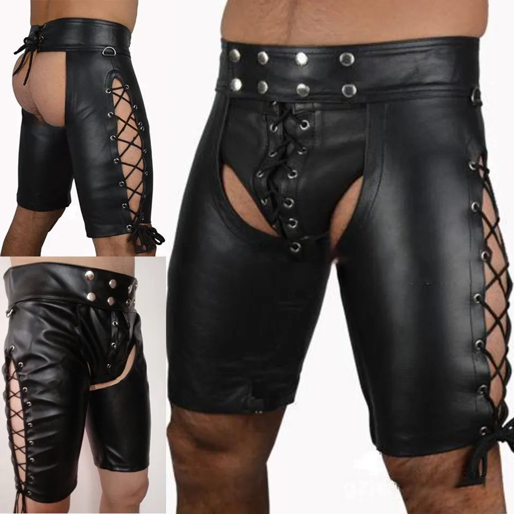 Трусы, трусики, фетиш-штаны для геев, нижнее белье, мужские открытые шорты, S-2XL, нижнее белье из спандекса из синтетической кожи