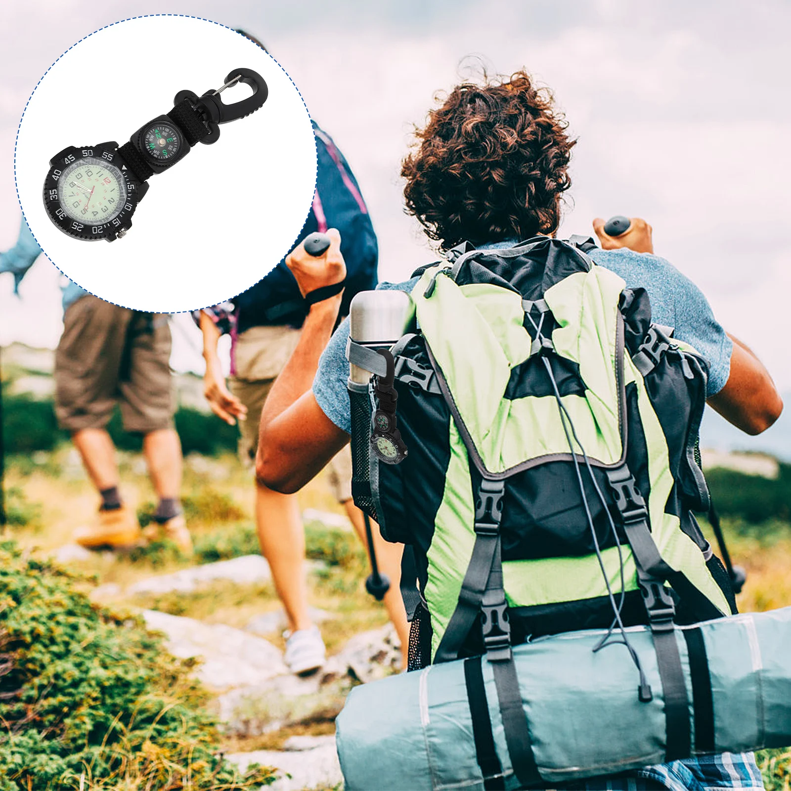 

Compass Hanging Watch Nylon Strap Clip Mountaineering Carabiner Pocket Watch Glass Durable Precise Movement Portable