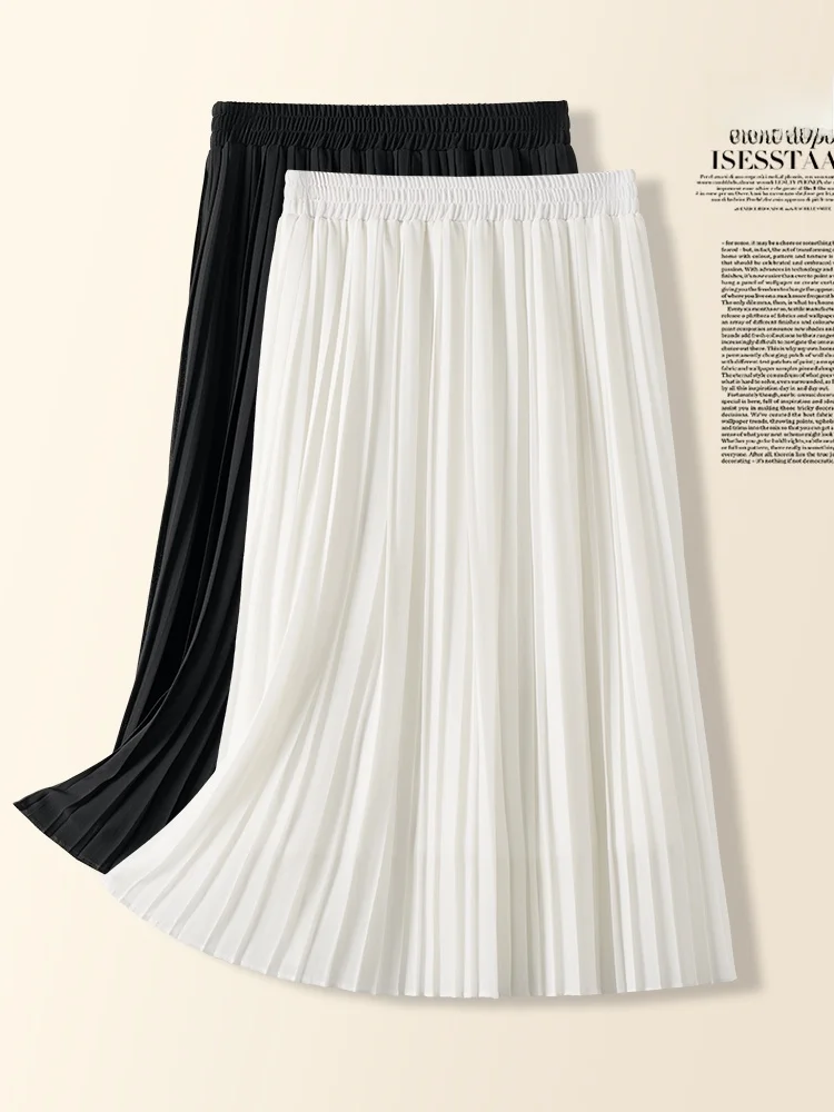 

Летняя тонкая юбка миди с высокой талией, женская полудлинная юбка из тюля, плиссированная юбка в корейском стиле, свободный крой для повседневной носки