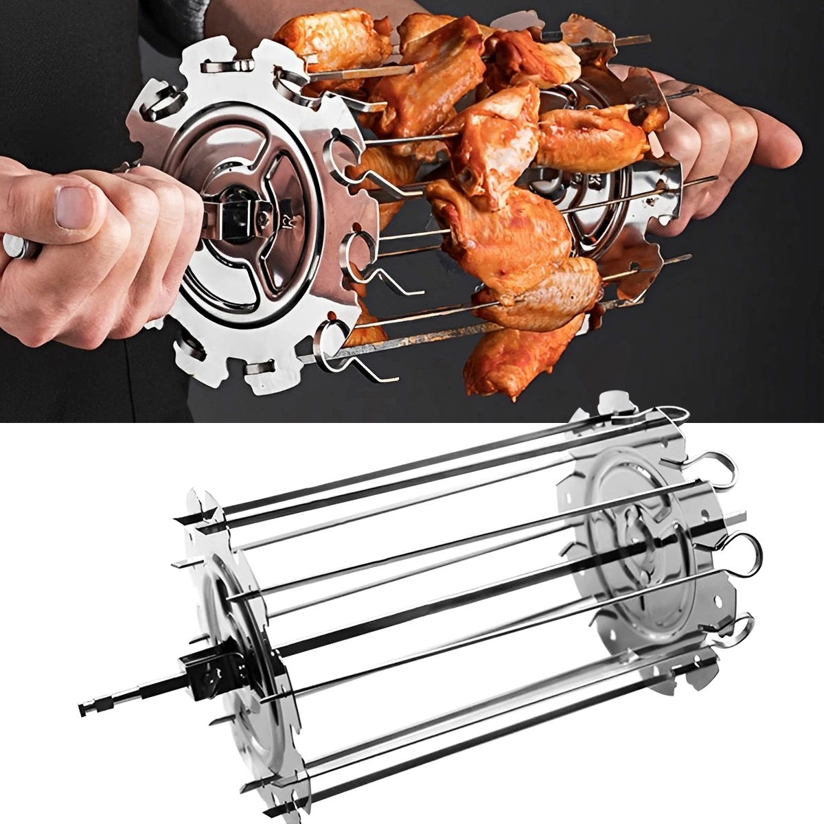 Oven Grill Cage Stainless Steel Meat Skewer Cage Heat-Resistant BBQ Roaster Non-Stick Kebab Maker Meat Skewer Oven Grill Cage