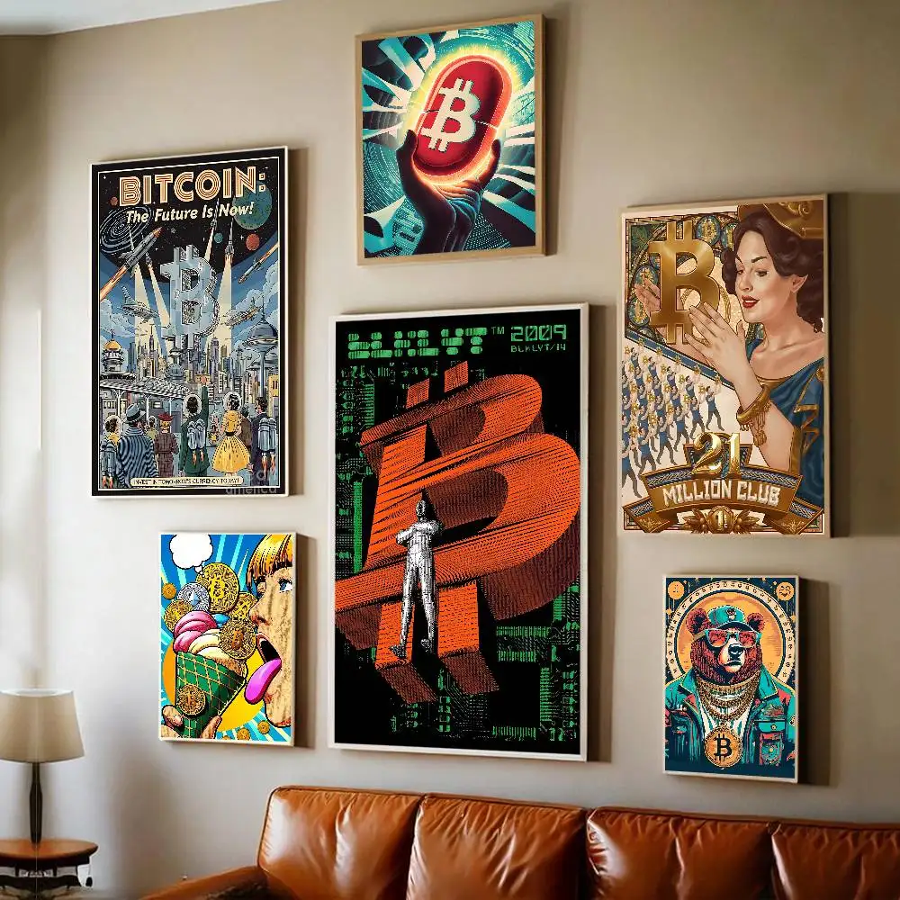 Classic B-Bitcoin Fashion  Self-adhesive Art Poster Whitepaper Prints Posters Artwork Aesthetic Art Wall Painting
