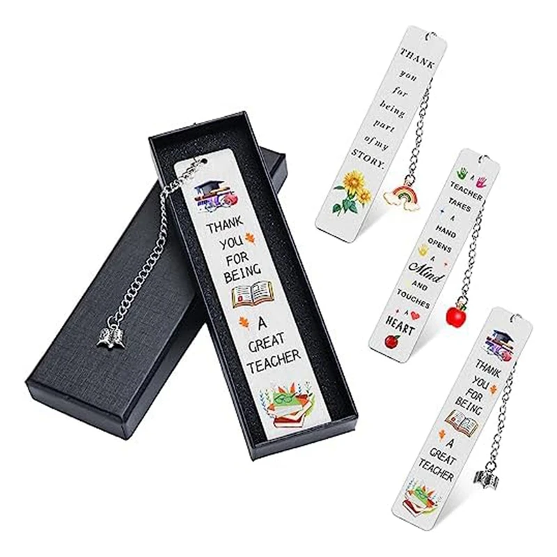 3 Piece Thank You Teacher Gifts, Teacher Bookmark Silver Teacher Appreciation Gifts For Graduation Gift, Retirement, Birthday