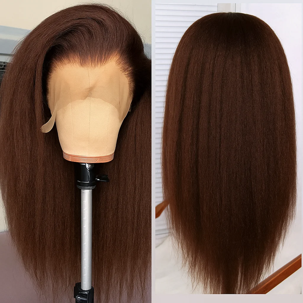 براون غريب شعر طبيعي مفرود شعر مستعار 13x6 HD الدانتيل الجبهة قبل قطع غلويليس قبل قطعها ياكي شعر مستعار برازيلي للمبتدئين