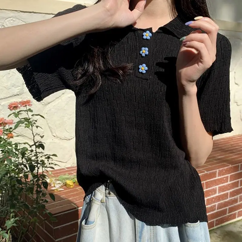 Summer 2026 Korean Style Collar Short Sleeve Knitted Top Trendy Versatile Niche Design For Women​