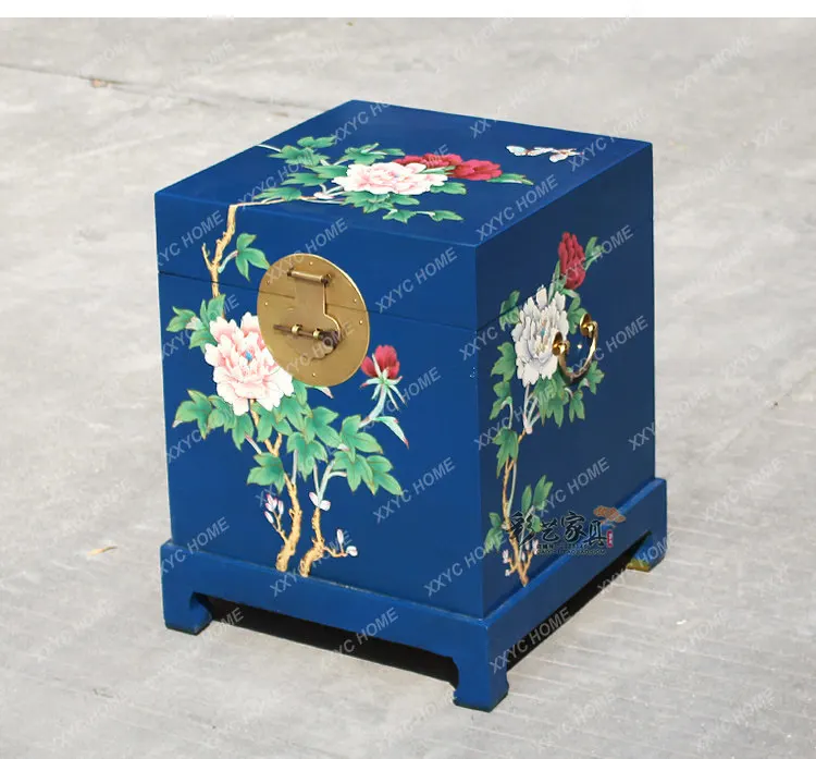 Camphor solid wood painted suitcase dowry marriage calligraphy and painting mosquito-proof moisture-proof box