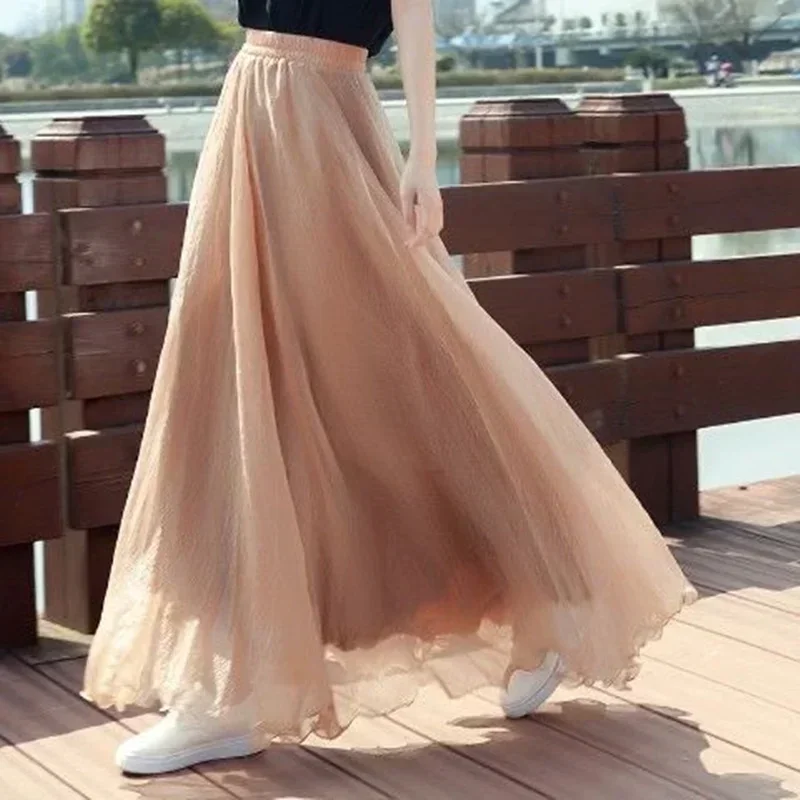 Floral Long Summer Beach Chiffon Wrap Cover Up Maxi Skirt For Women Beach High Waisted Pleated Dancing Party Skirts Womens C478