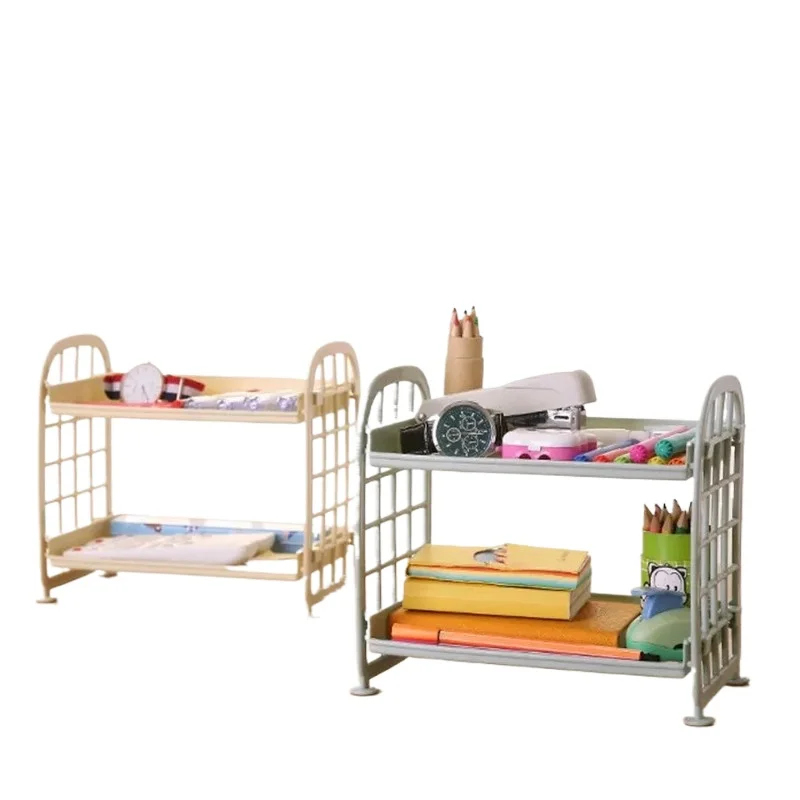 

1pcs Cute Desktop Storage Rack Double-layer Removable Cosmetic Organizer Kawaii Stationery Shelf for Dorm Bedroom Desk Decor