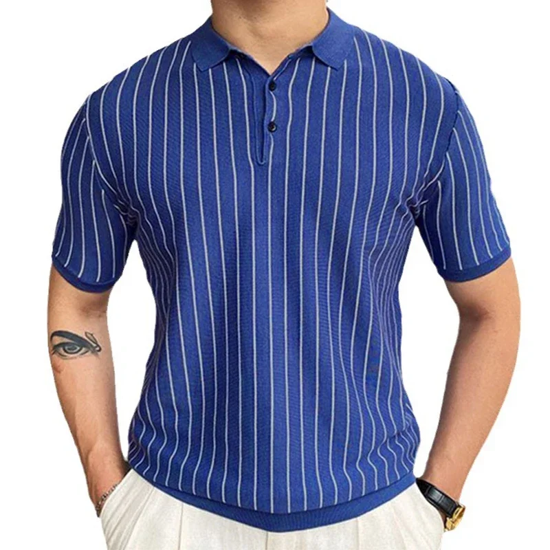 Men's fashion clothing, short sleeve knit poles, 2025 summer novelty, informal string point poles, vintage sweaters for men