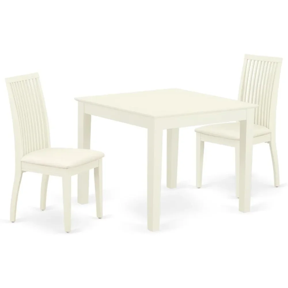 

Kitchen Table Set for Small Spaces Contains a Square Dining Room Table and 2 Linen Fabric Upholstered Dining Chairs