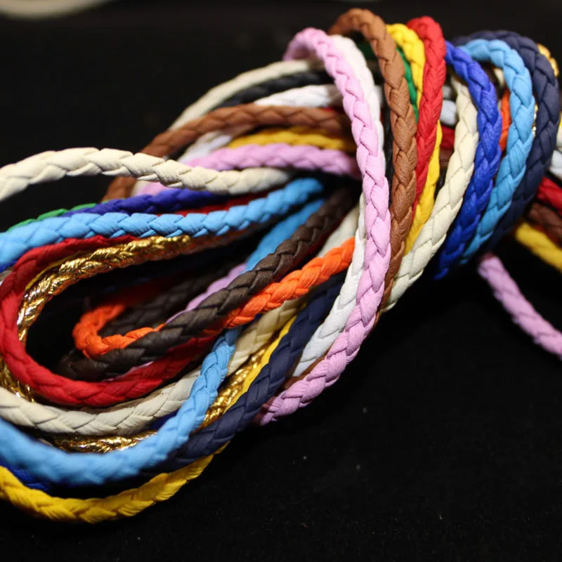 5meters Colorful Braided PU Leather Strap Findings 3mm Round  Leathe Solid Color String Cord DIY Necklace Bracelet Making