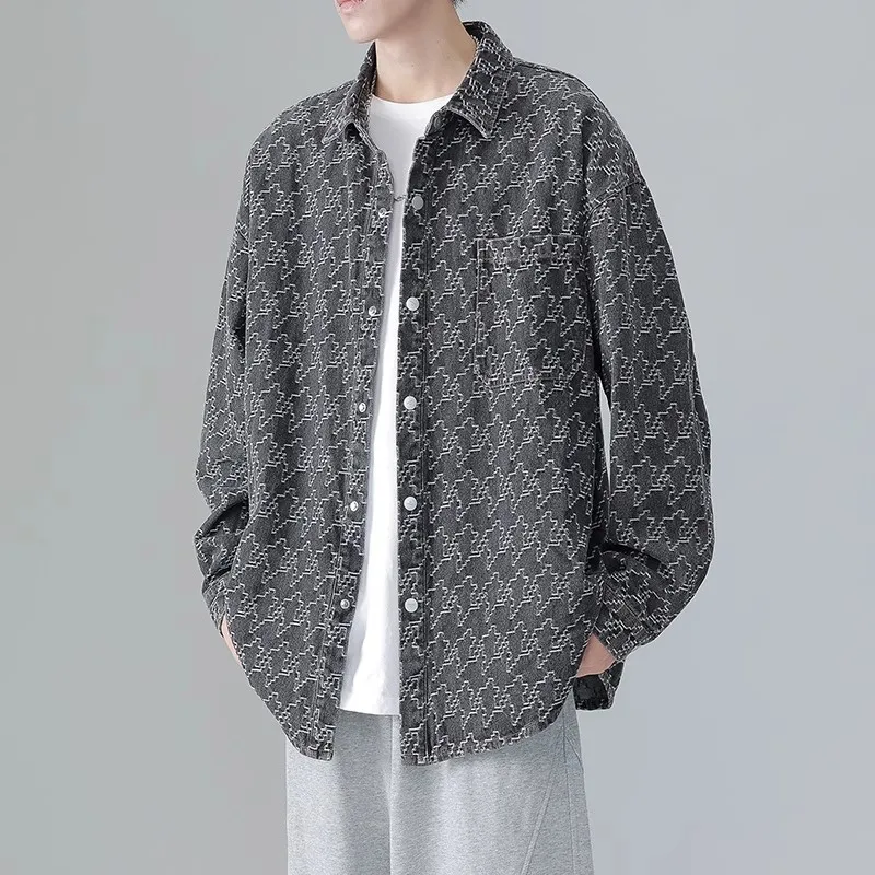 

Retro Long Sve Men's Denim irt Spring Autumn Trendy Loose Versatile Outerwear Faionable Youthful Sle Button Decor