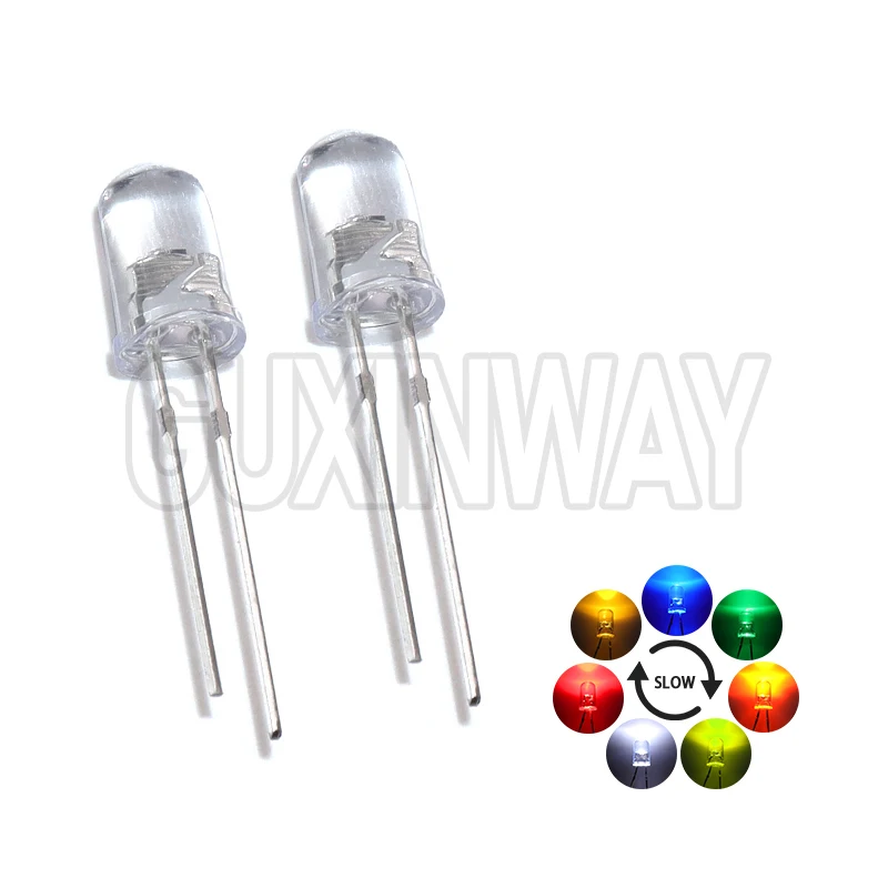 50pcs 5mm Multicolor Slow/Fast Flashing LED Diode Blinking Light Emitting Diodes 2 Pins Clear Round Lens Electronic Components