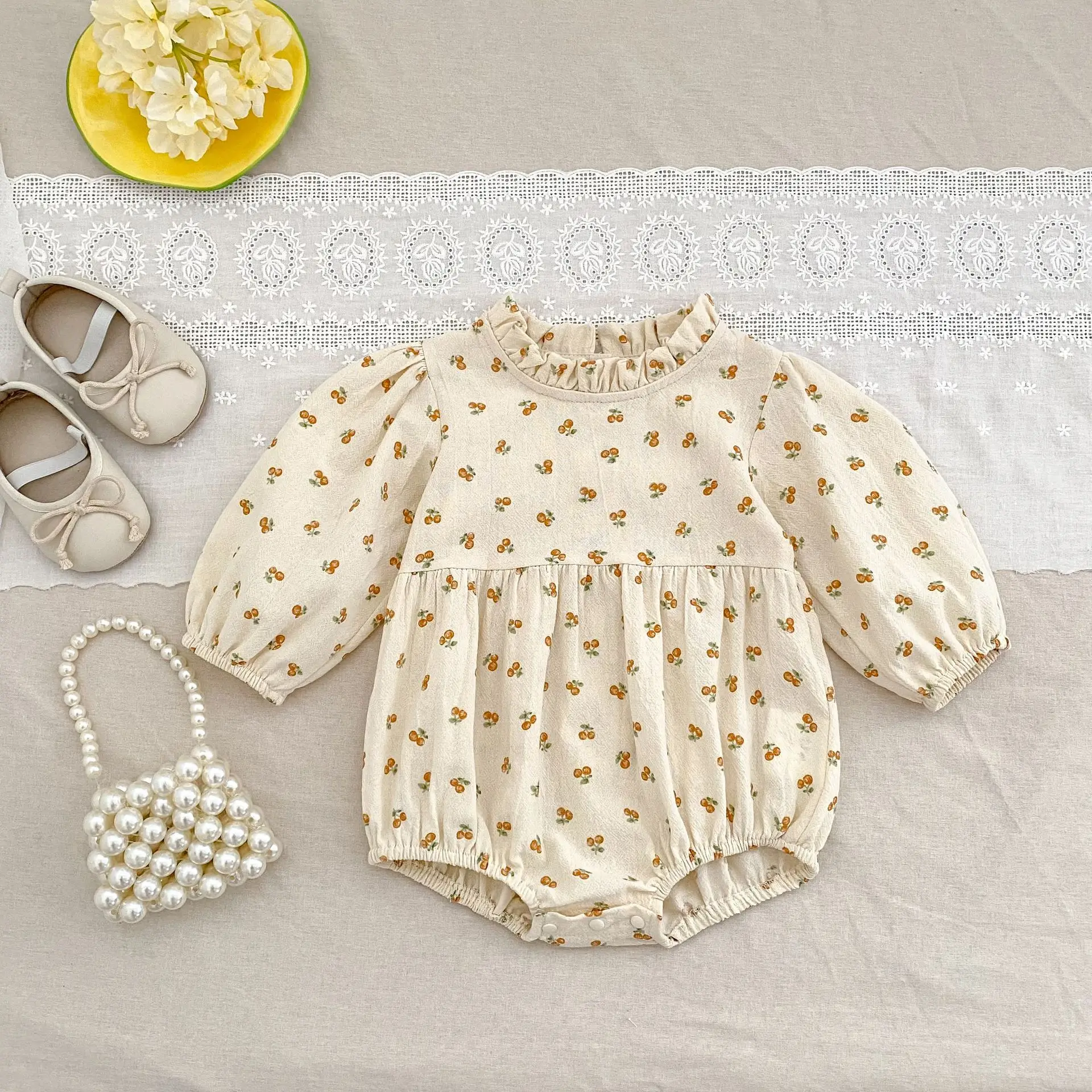 Baby Boy Clothes Jumpsuits Baby Girl Outfit Spring Autumn Floral Ruffle Collar Long Sleeve Romper Diaper Cover for Infants
