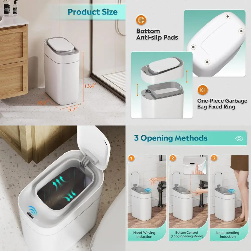 

9L Motion-Activated Trash Bin with LED, Automatic Sealing Lid for Bathrooms, Offices, and Dorms