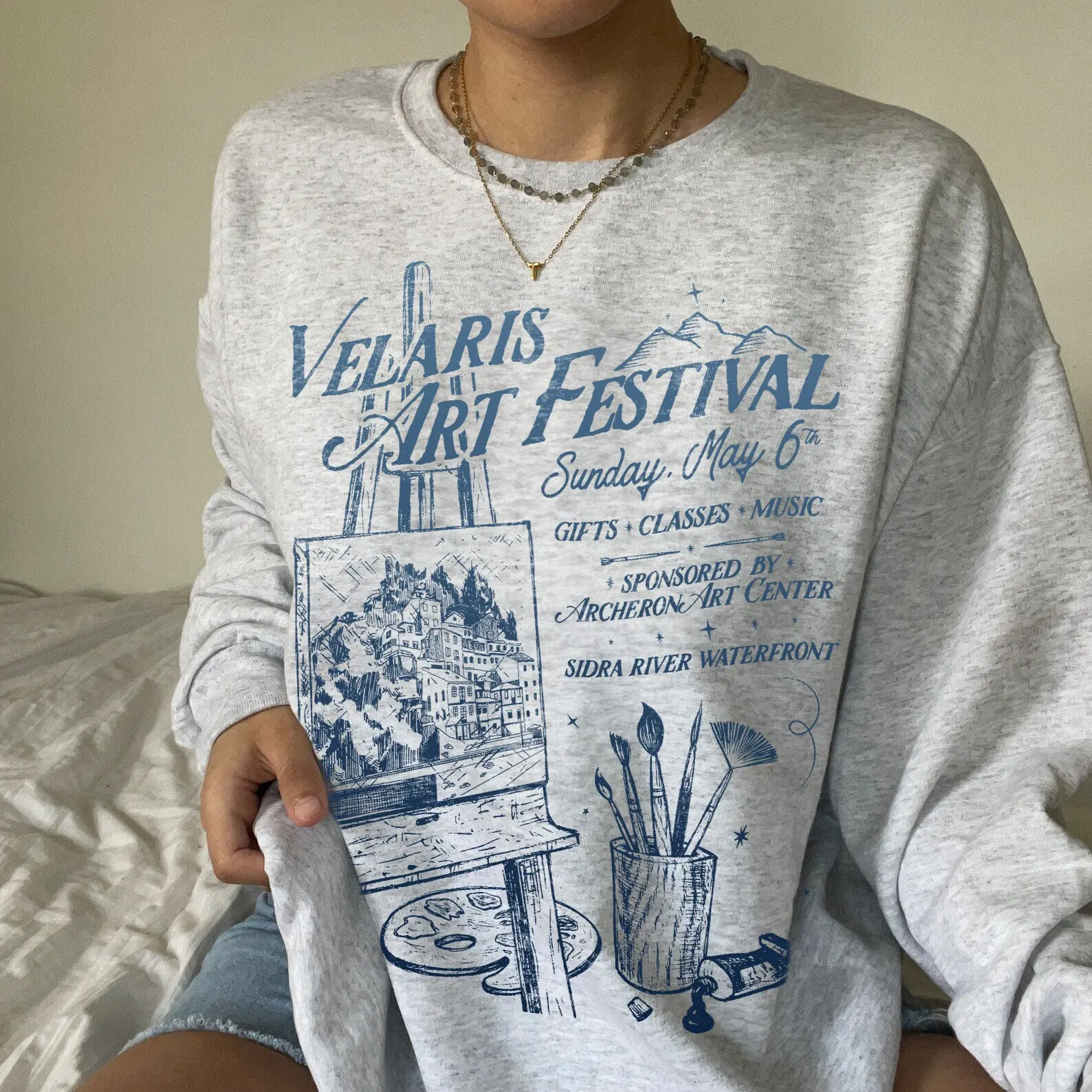 Women Y2K Top Retro Sweatshirt Velaris Art Festival Sweatshirt ACOTAR Night Court Licensed SJM Merch Bookish Sweatshirt Top