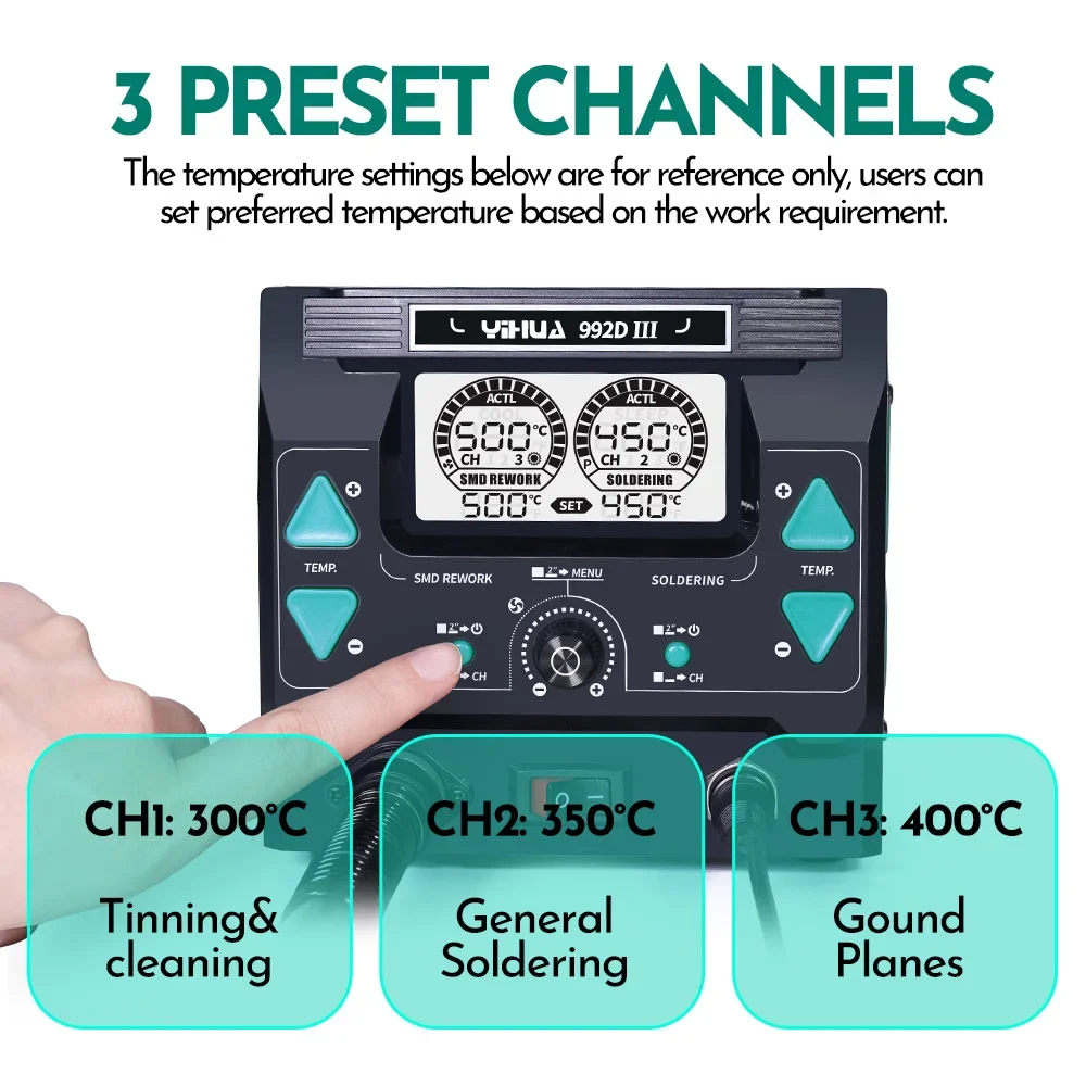 YIHUA 992D-III Soldering Station Repaid Soldering Iron Station for Microscope Soldering Electronics Repair PCB Desoldering Tools