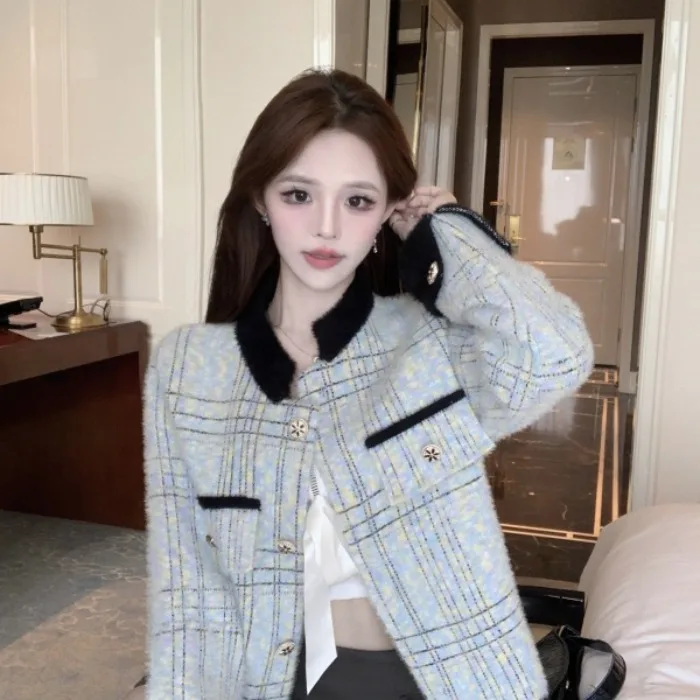 

Осень-зима дизайн для похудения воротник-стойка Little Bla Dr Sle свитер пальто Thiened женский модный уличный трикотаж