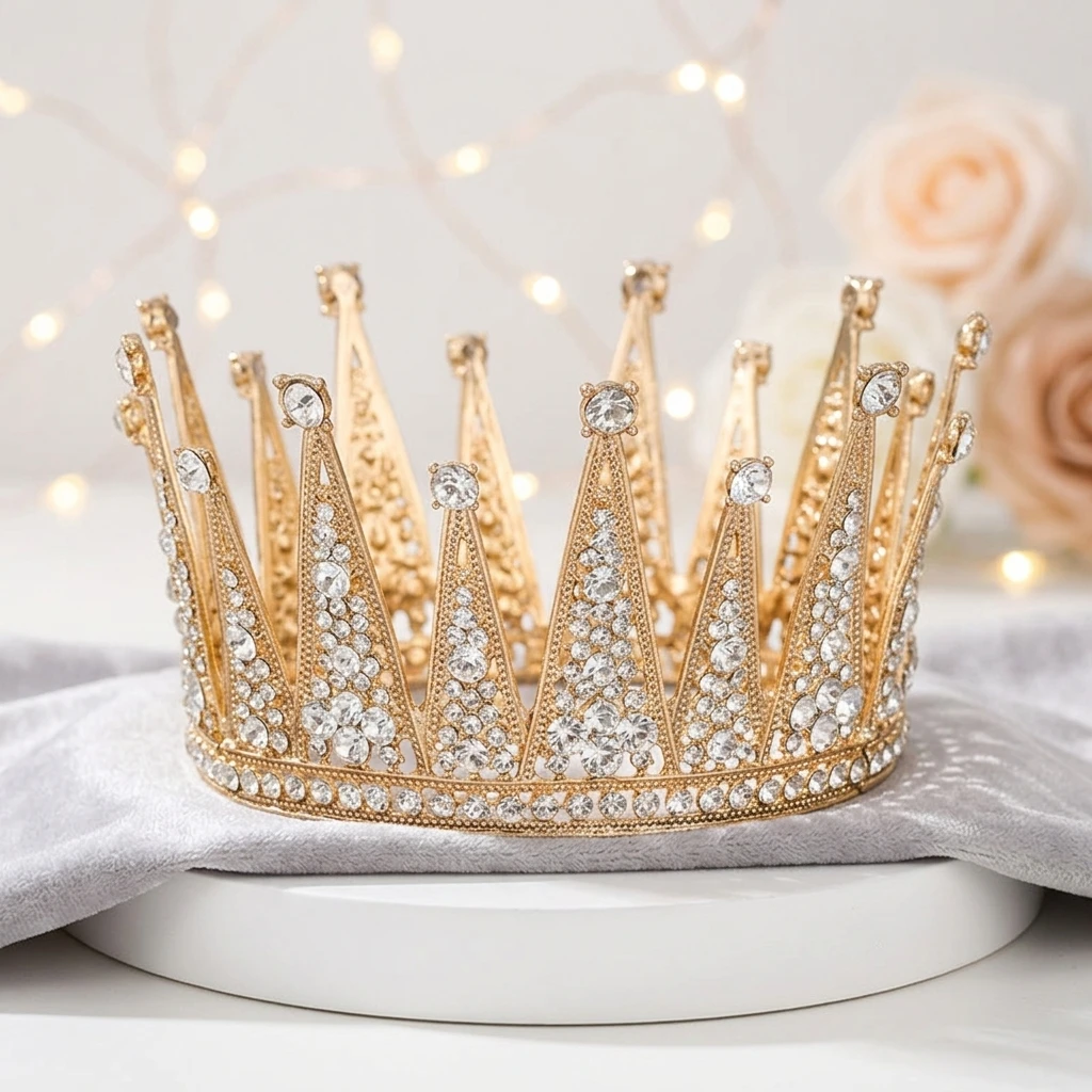 

Bridal Rhinestone Crown Full-Circle Alloy Hairpiece For Wedding Party Princess Accessory