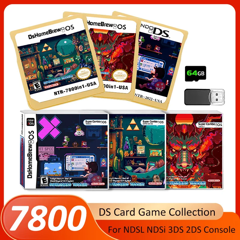 7800 In 1 DS Card Game Collection R4 3DS Flash Card for NDSL NDSi 3DS 2DS Adapter Memory Burning Card DS Video Game Card